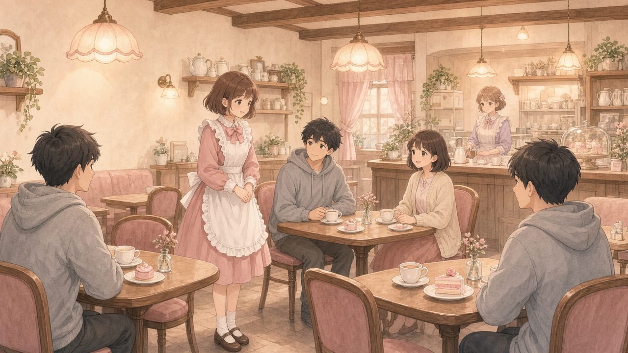 メイドカフェとコンカフェ。男の客が中心で、女の客もいる